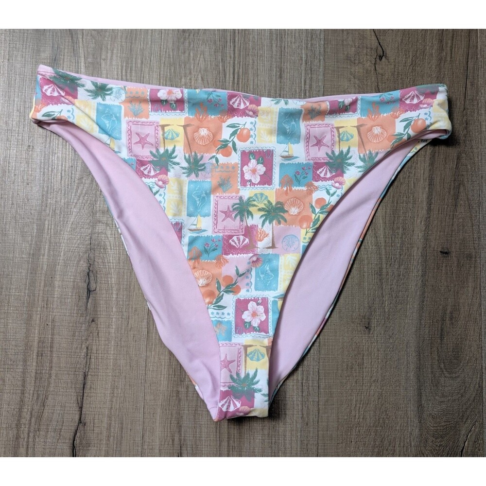 NWT Hollister Size XL Curvy Bikini Bottom Tropical Postal Stamp High Cut Y2K $25